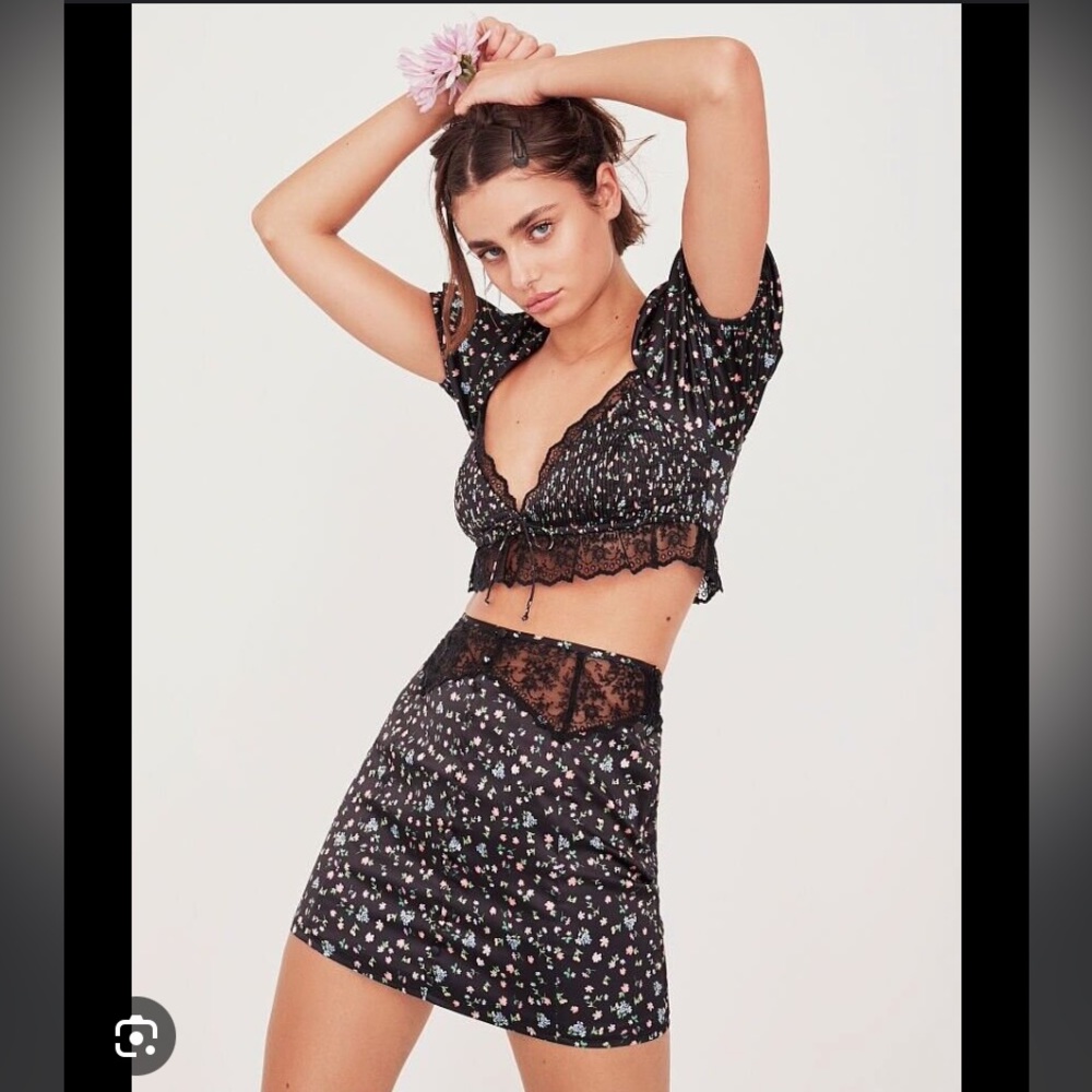For Love And Lemons Floral Black Lace Lucy Mini Skirt